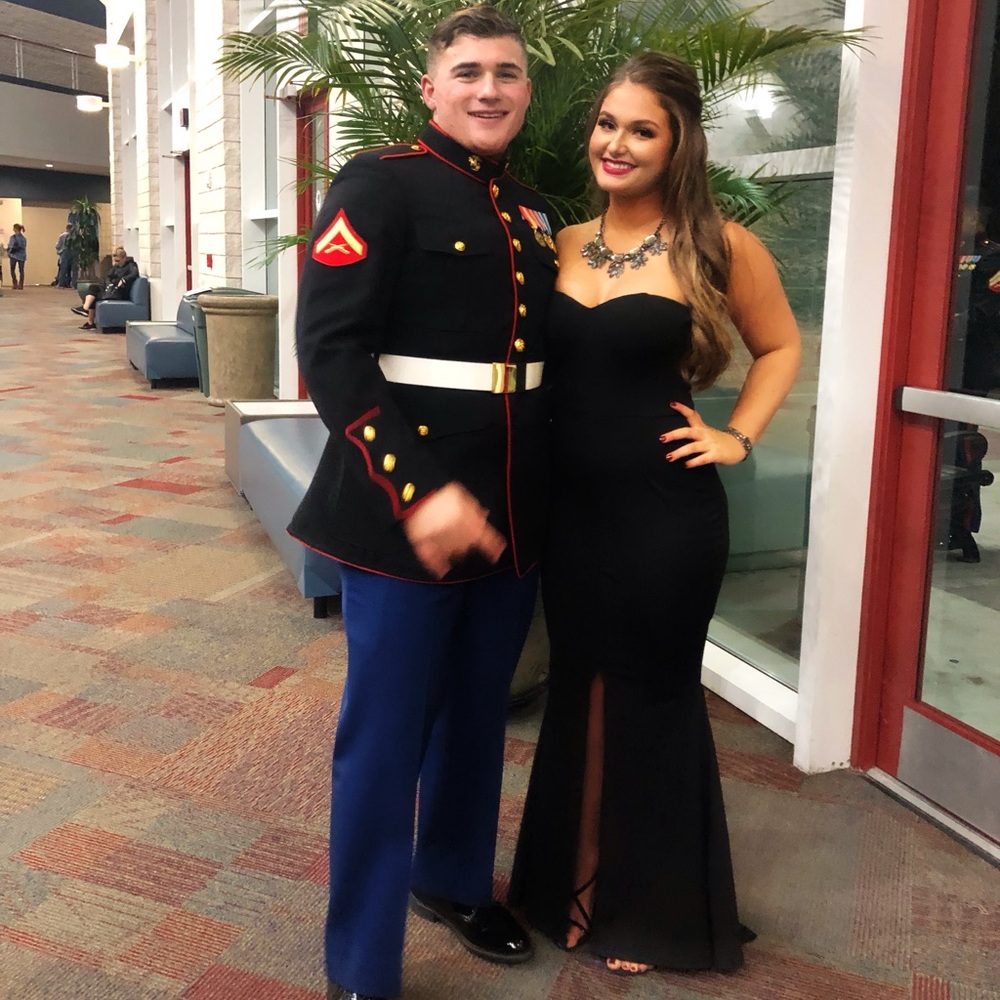 Black floor length sweetheart formal gown